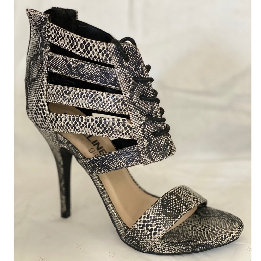 Madeline Girl Snake Skin Lace Up Sandal Heel